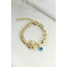 ÇLK Accessories Nazar Boncuklu Ray Zincir Yonca Bileklik TRBILEK70017