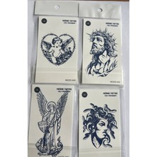 Airbrush Tattoo Dini 4 Adet Minimal 11x8 cm 3 Hafta Kalıcı Yarı Kalıcı Geçici Dövme