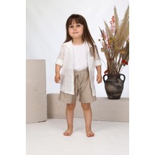 Keten Şort Beyaz Body Gömlek Takım