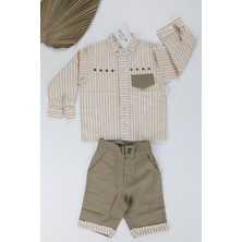 Siyah Şort Pantolon Metalik ve Çizgi Detaylı Gömlek