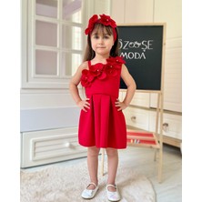 Scuba Tek Omuz Çiçekli Kırmızı Elbise