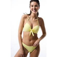 Sarı Cup Boyundan Bağlamalı Push Up Balenli Bikini Üstü