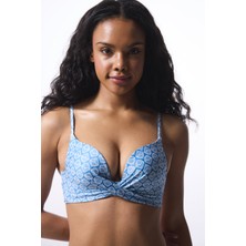 Mavi Geometrik Desenli Push Up Bikini Üstü