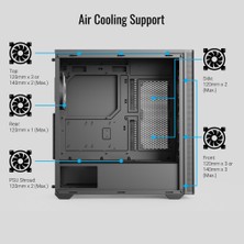 Aero Cool D501A Black 4X12CM A-Rgb Fanlı, Ahşap Ön Panel Detaylı, Tempered Cam Yan ve Mesh Ön Panel, USB Type-C, Atx Bilgisayar Kasası (AE-D501A-BK)