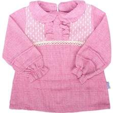 Kız Bebek Pembe Önü Fırfırlı Güpürlü Elbise - 1012853