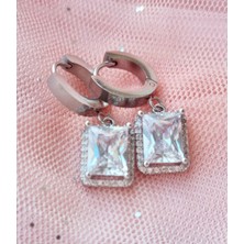 Çelik Baget Taşlı Silver Küpe