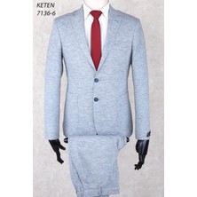 Keten Torba Cep Ipli Lastikli Pantolon  Slim Fit Mono Yaka-Çift Yırtmaç Astarsız Drop 6  Takım Elbise