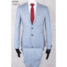 Keten Torba Cep Ipli Lastikli Pantolon  Slim Fit Mono Yaka-Çift Yırtmaç Astarsız Drop 6  Takım Elbise