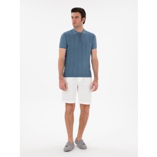 Cacharel Erkek Indigo Slim Fit Nervürlü Fermuarlı Polo Yaka Triko T-Shirt 50309871-VR028