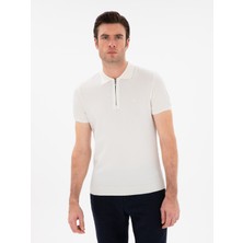 Cacharel Erkek Beyaz Slim Fit Fermuarlı Polo Yaka Triko T-Shirt 50309881-VR013