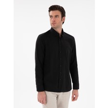 Cacharel Erkek Siyah Regular Fit Düğmeli Yaka Pamuklu Gömlek 50311543-VR046