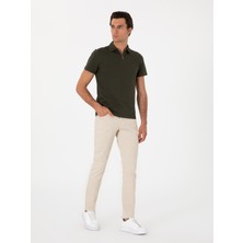 Cacharel Erkek Haki Slim Fit %100 Pamuk Fermuarlı Polo Yaka T-Shirt 50310032-VR027