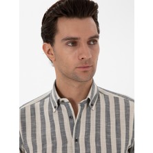 Cacharel Erkek Lacivert Slim Fit Çizgili Pamuklu Gömlek 50311079-VR033
