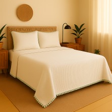 Premium Kalite  Pamuk 220 x 240 Waffle Dokulu Ponponlu Pike | Yazlık Çift Kişilik Penye Pike | Terletmeyen, Nefes Alabilen Pike Örtü