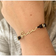 Simurg Jewellery Gümüş Isimli Siyah Ipli Bileklik