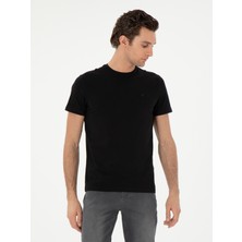 Cacharel Erkek Siyah Slim Fit Bisiklet Yaka Merserize Basic T-Shirt 50305451-VR046