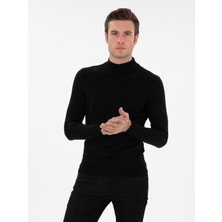 Cacharel Erkek Siyah Slim Fit Yün Karışımlı Yarım Balıkçı Yaka Basic Triko Kazak 50293281-VR046