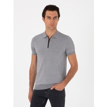 Cacharel Erkek Gri Slim Fit Fermuarlı Polo Yaka Triko T-Shirt 50300817-VR024