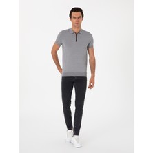 Cacharel Erkek Gri Slim Fit Fermuarlı Polo Yaka Triko T-Shirt 50300817-VR024