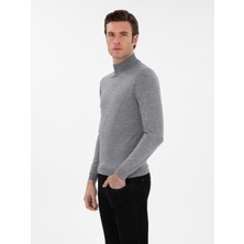 Cacharel Erkek Füme Slim Fit Yün Karışımlı Yarım Balıkçı Yaka Basic Triko Kazak 50293281-VR058