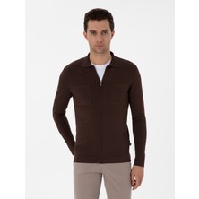 Cacharel Erkek Kahverengi Regular Fit Tam Fermuarlı Triko Hırka 50299420-VR029