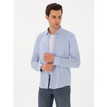 Cacharel Erkek Açık Mavi Slim Fit Pamuk Karışımlı Alttan Biritli Fitilli Gömlek 50304495-VR003
