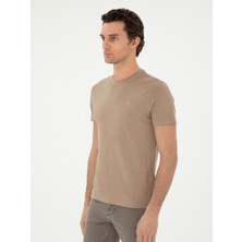 Cacharel Erkek Vizon Slim Fit Bisiklet Yaka Merserize Basic T-Shirt 50305451-VR052
