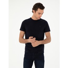 Cacharel Erkek Lacivert Slim Fit Bisiklet Yaka Merserize Basic T-Shirt 50305451-VR033