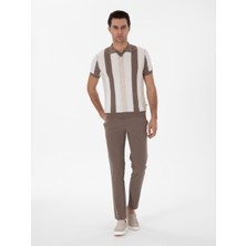 Cacharel Erkek Ekru Slim Fit Apaş Yaka Triko T-Shirt 50300805-VR019