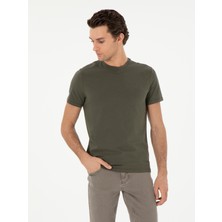 Cacharel Erkek Haki Slim Fit Bisiklet Yaka Merserize Basic T-Shirt 50305451-VR027