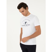 Cacharel Erkek Beyaz Slim Fit Bisiklet Yaka Desenli T-Shirt 50301469-VR013