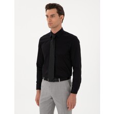 Cacharel Erkek Siyah Slim Fit Uzun Kollu Basic Gömlek 50270154-VR046