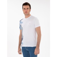 Cacharel Erkek Beyaz Slim Fit Bisiklet Yaka Desenli T-shirt 50303246-VR013