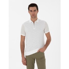 Cacharel Erkek Ekru Regular Fit Fermuarlı Polo Yaka Desenli T-Shirt 50302727-VR019