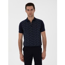 Cacharel Erkek Lacivert Regular Fit Fermuarlı Polo Yaka Desenli T-Shirt 50302727-VR033