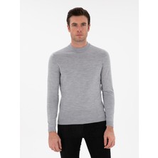 Cacharel Erkek Gri Slim Fit Yün Karışımlı Çeyrek Balıkçı Yaka Basic Triko Kazak 50296402-VR024