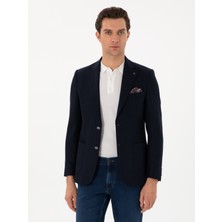 Cacharel Erkek Koyu Lacivert Slim Fit Dokulu Yün Karışımlı Ceket 50300052-VR100