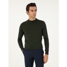 Cacharel Erkek Haki Slim Fit Yün Karışımlı Çeyrek Balıkçı Yaka Basic Triko Kazak 50296402-VR027