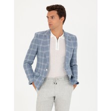 Cacharel Erkek Mavi Slim Fit Keten Karışımlı Ceket 50264757-VR036