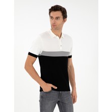 Cacharel Erkek Siyah Slim Fit Polo Yaka Keten Karışımlı Triko T-shirt 50293243-VR046