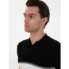 Cacharel Erkek Siyah Slim Fit Apaş Yaka Triko T-Shirt 50300787-VR046