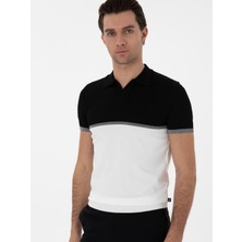 Cacharel Erkek Siyah Slim Fit Apaş Yaka Triko T-Shirt 50300787-VR046