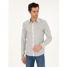 Cacharel Erkek Gri Slim Fit Çizgili Pamuk Gömlek 50291351-VR024