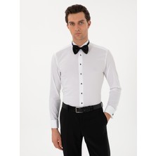 Cacharel Erkek Beyaz Slim Fit Pamuk Karışımlı Manşetli Smokin Gömlek 50304049-VR013