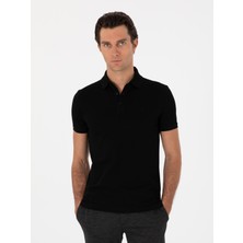Cacharel Erkek Siyah Slim Fit Polo Yaka Pamuklu Basic T-Shirt 50300934-VR046
