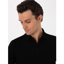 Cacharel Erkek Siyah Slim Fit Polo Yaka Pamuklu Basic T-Shirt 50300934-VR046