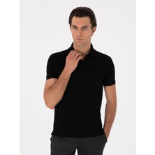 Cacharel Erkek Siyah Slim Fit Polo Yaka Pamuklu Basic T-Shirt 50300934-VR046