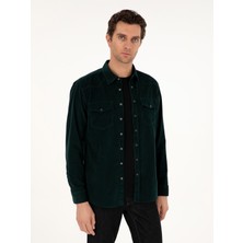 Cacharel Erkek Koyu Yeşil Regular Fit Kadife Gömlek 50291369-VR079