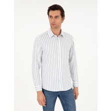 Cacharel Erkek Mavi Slim Fit %100 Pamuk Çizgili Gömlek 50291351-VR036