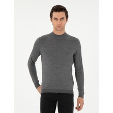 Cacharel Erkek Gri Slim Fit Kaşmir İpek Karışımlı Çeyrek Balıkçı Yaka Triko Kazak 50296503-VR024